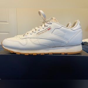 Reebok Classic Leather Sneakers in White with Gum Sole